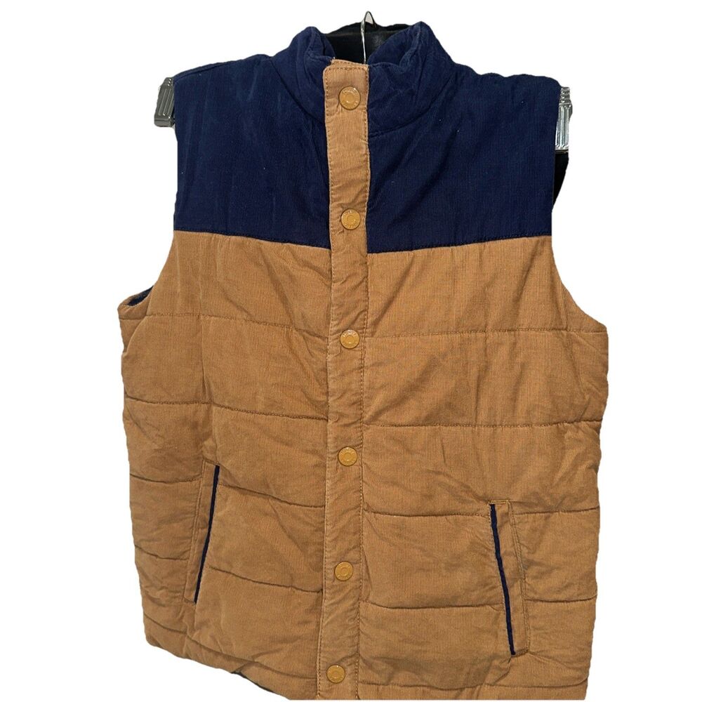 Tommy Bahama Kids Puffer Vest XL Brown Corduroy Quilted Snap Front Pockets Layer